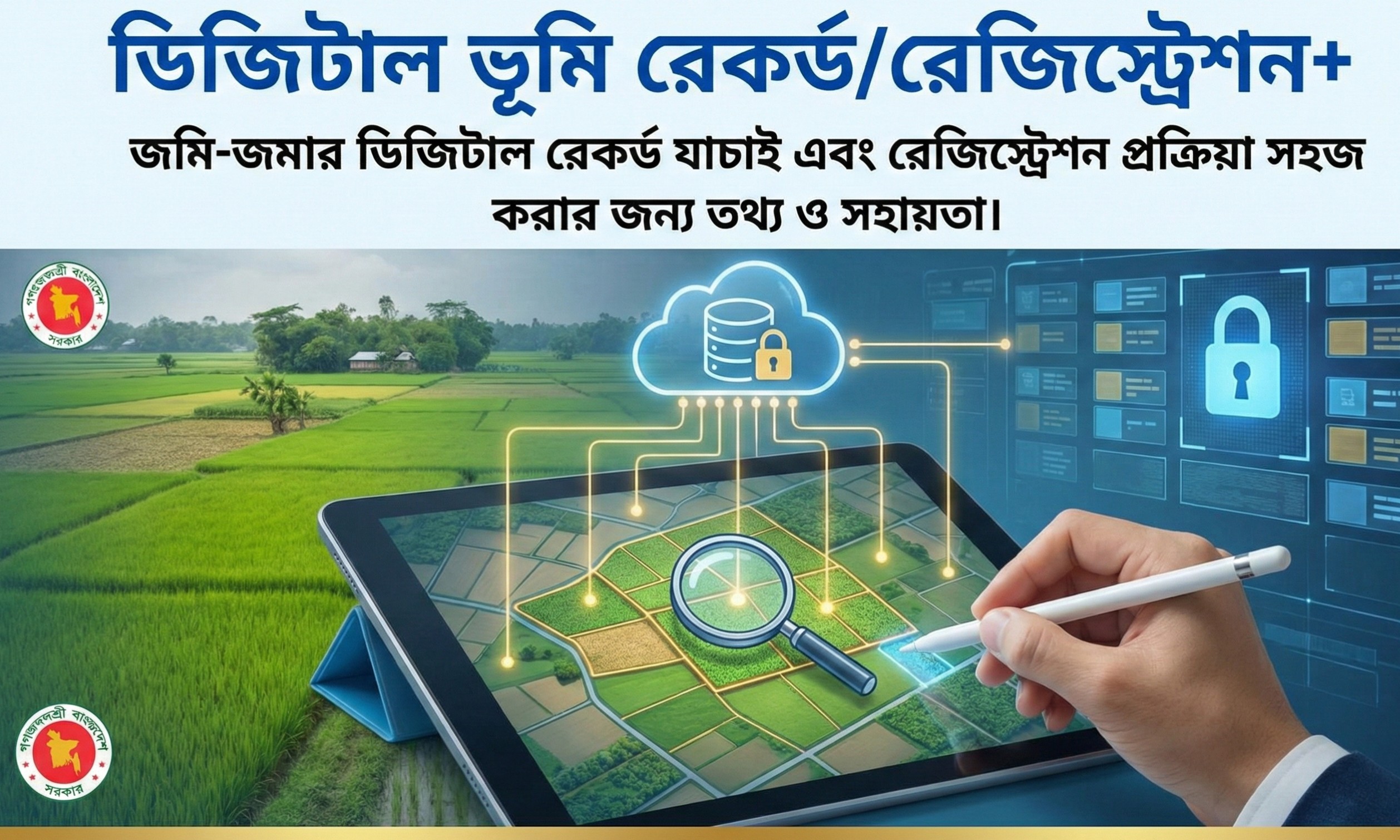 ডিজিটাল ভূমি রেকর্ড/রেজিস্ট্রেশন+: ভূমির মালিকানা এখন হাতের মুঠোয়, ঝামেলাহীন ও নিরাপদ